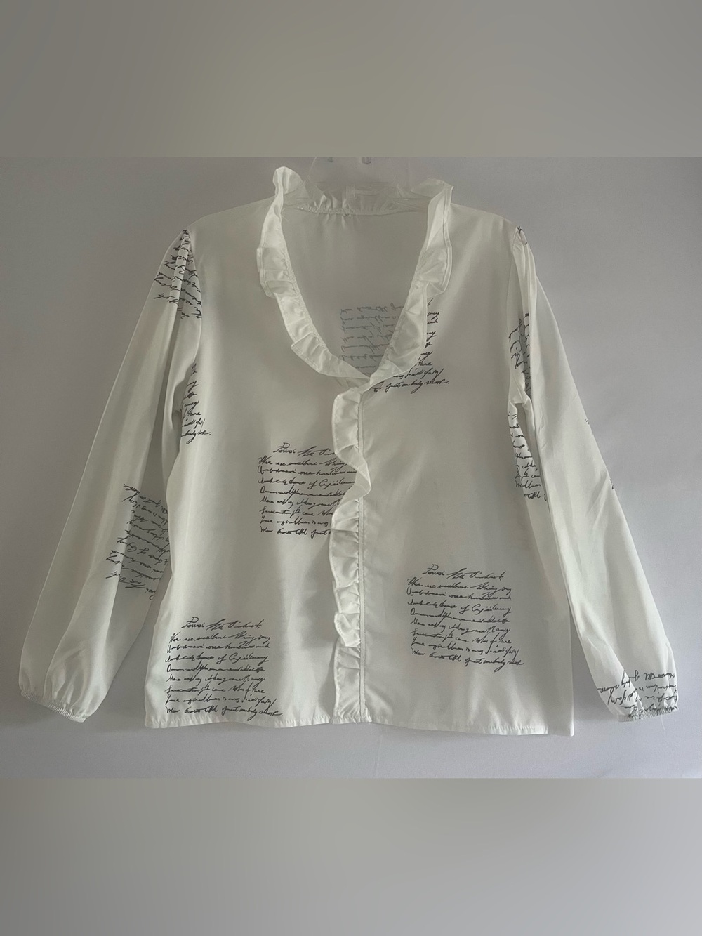 Romantic Script Poet Blouse Dark Academia Ruffle Collar Top White Black XL